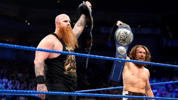 Daniel Bryan and Rowan with the SmackDown Tag Titles. Photo Credit: WWE.com