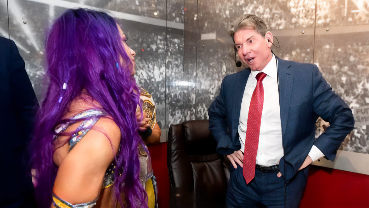 Sasha Banks and Vince McMahon backstage in WWE