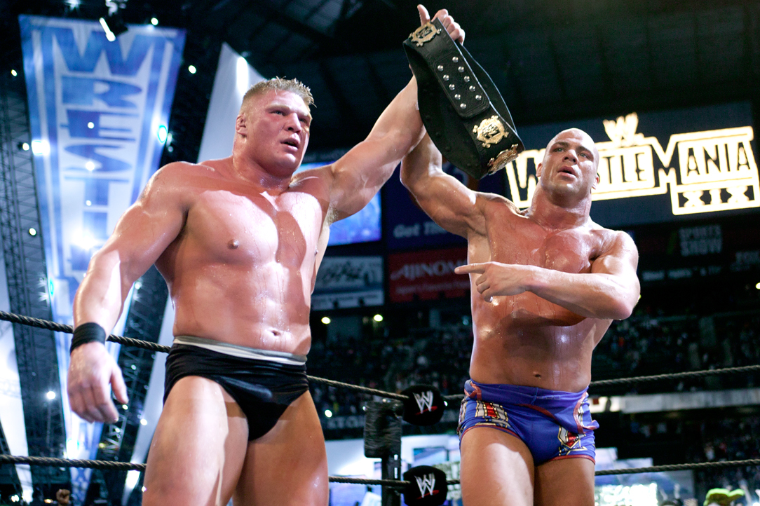 Kurt Angle Brock Lesnar WrestleMania 19