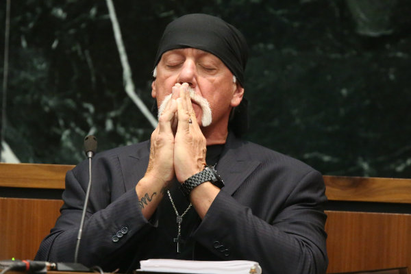 Hulk Hogan testifying in trial against Gawker (Pool Photo via Tampa Bay Times)