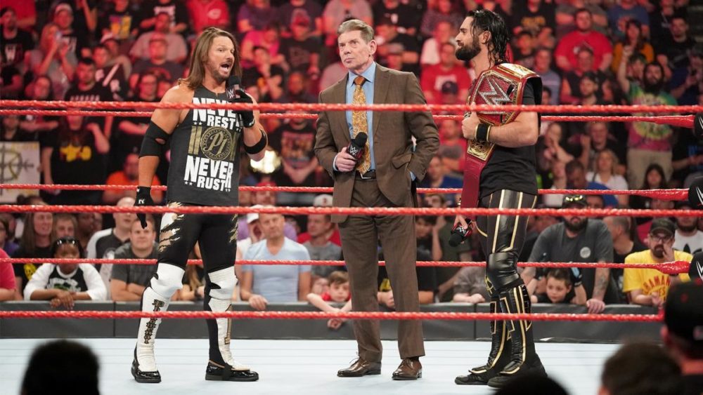 Seth Rollins and AJ Styles on Raw after the Wild Card Rule was announced. Photo Credit: WWE.com