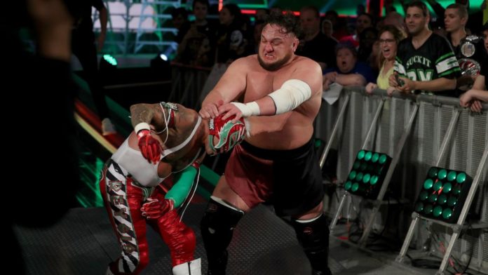 Samoa Joe faced Rey Mysterio at MITB. Photo Credit: WWE.com