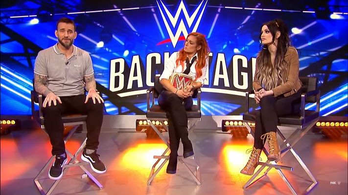 Paige with Becky Lynch and CM Punk on WWE Backstage