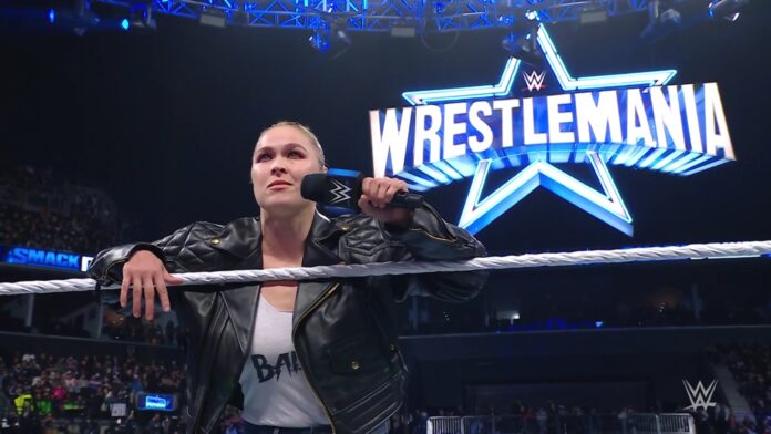 Rousey WrestleMania sign smackdown 