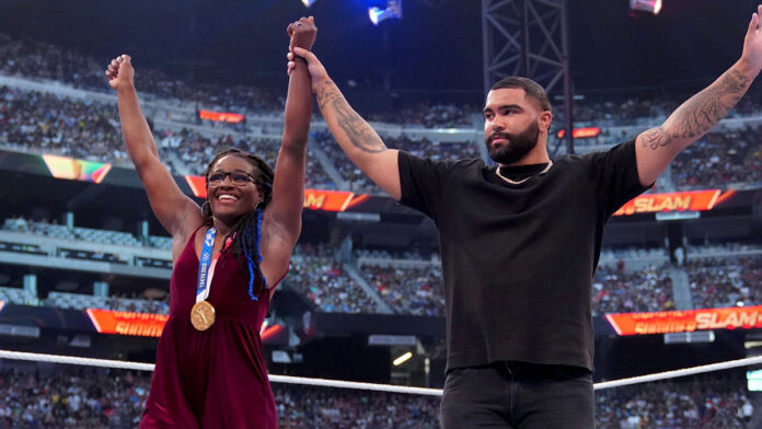 Tamyra Mensah-Stock and Gable Steveson at WWE SummerSlam