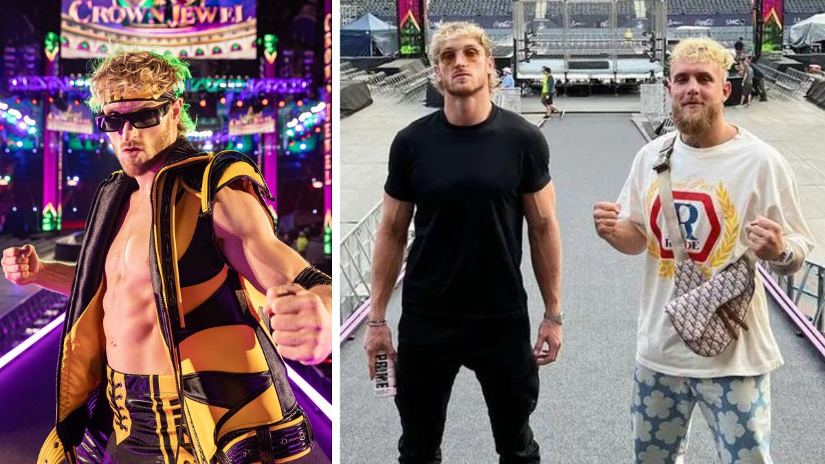 Logan and Jake Paul at WWE Crown Jewel