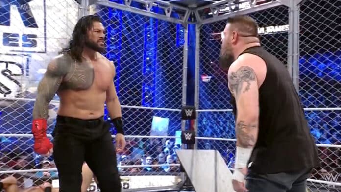 Roman Reigns and Kevin Owens in WarGames