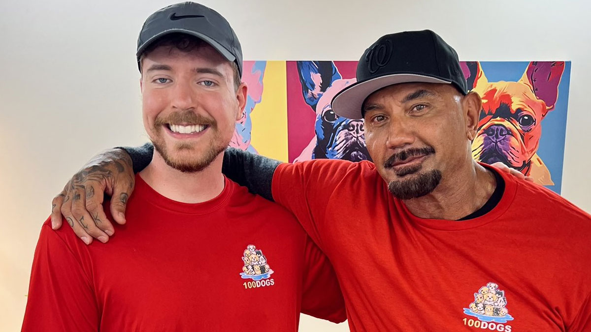 Dave Bautista Links Up With Mr. Beast To Save 100 Dogs