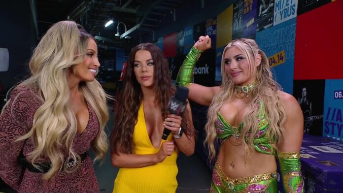 Tiffany Stratton and Trish Stratus at Money In The Bank 2024