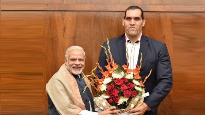 The Great Khali with Indian Prime Minister Shri Narendra Modi