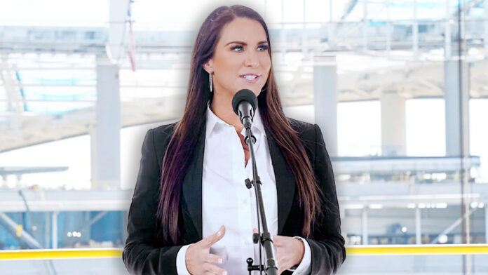 Stephanie McMahon speaking at a podium